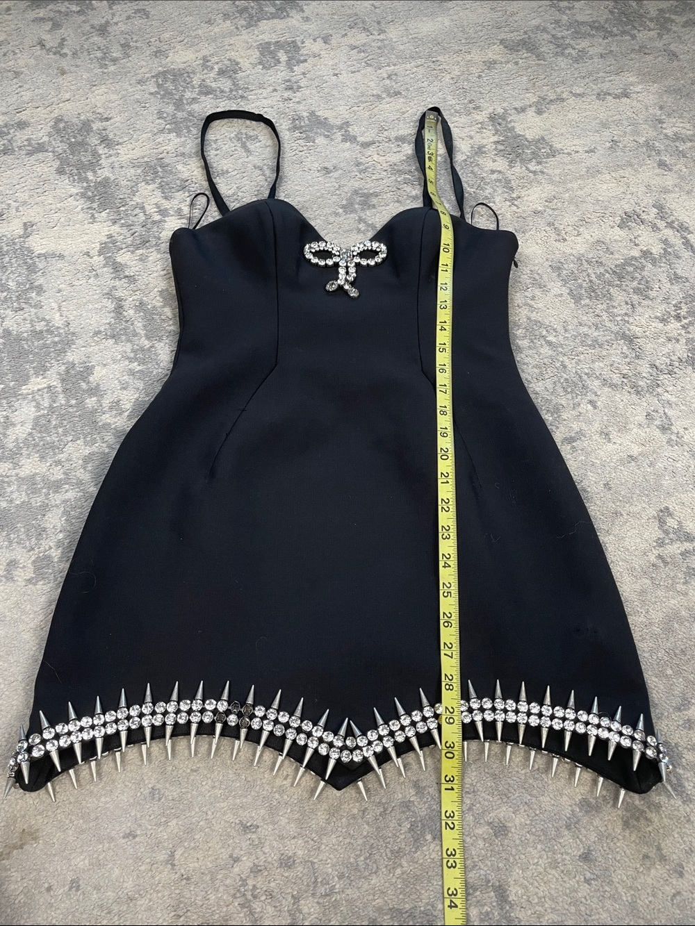 AREA NYC Crystal Spike Embellished Mini Dress Black LBD FLAW Sz 8 - Picture 10 of 17